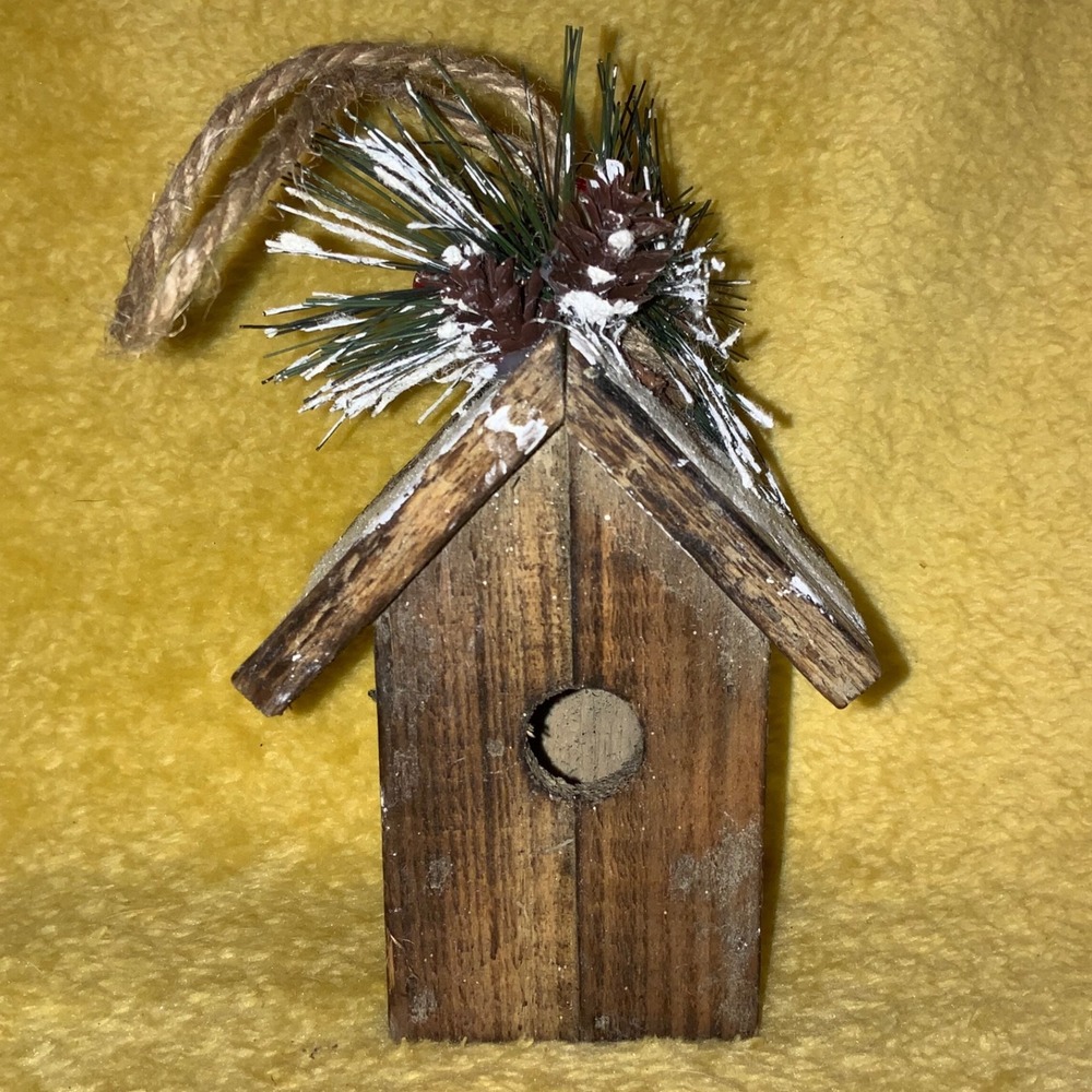 Rustic Wooden Birdhouse Christmas‎ Ornament Pine Cone Winter Decor
